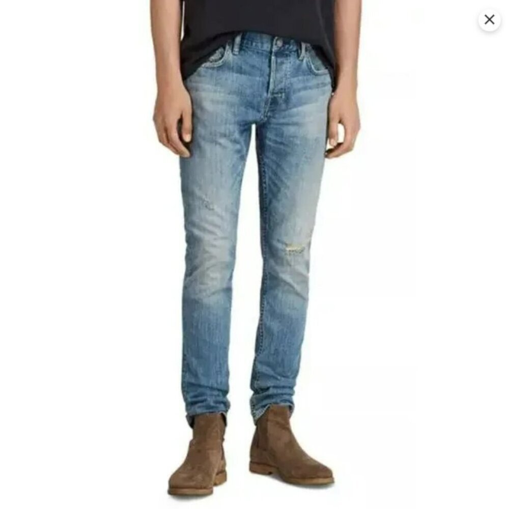 Allsaints Inyo Rex Straight Fit Men's Five Pocket Jeans in Light Indigo Size 36